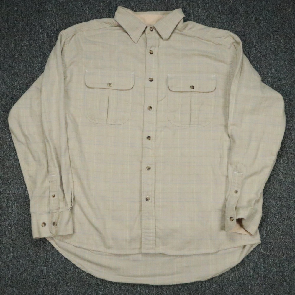 Filson Shirt Mens Extra Large Beige Tan Long Sleeve Plaid Lightweight Flannel XL
